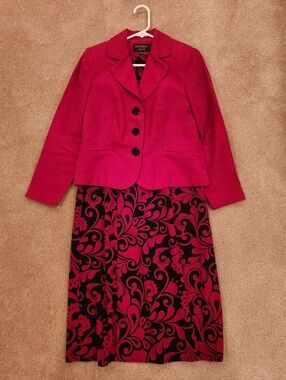 Studio I Petite Red & Black Two-Piece Blazer & Dress Set, Size: 4P